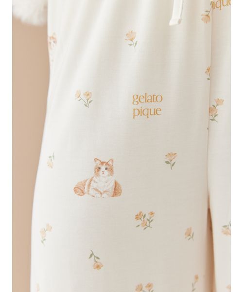 ジェラートピケ　フラワーキャット柄ロングパンツ　ピンク Amazon | [ジェラート ピケ] フラワーキャット柄ロングパンツ