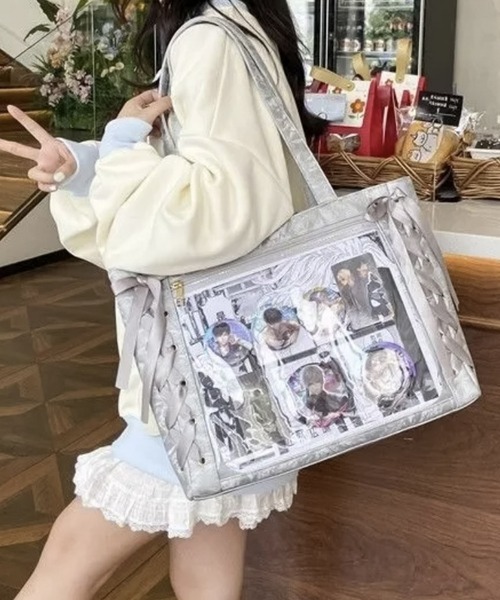 LAYERED ショルダーバッグ バッグ レースアップリボン 推し活 クリア 