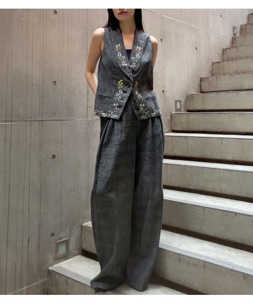 ワイドパンツ パンツ ジャカードタックディテールトラウザー / Jacquard Tuck-Detail Trousers レディースの画像