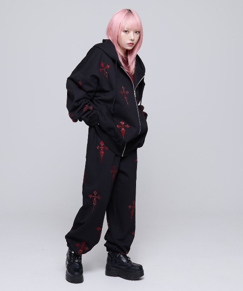 「REFLEM」 スウェットパンツ FREE ブラック×レッド レディースの画像