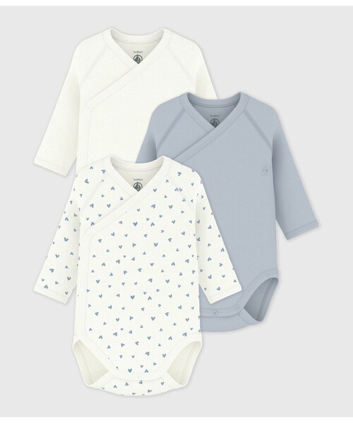 PETIT BATEAU(プチバトー) ベビー肌着 ハートプリント長袖あわせ PETIT BATEAU(プチバトー) ベビー肌着 ハートプリント長袖あわせ