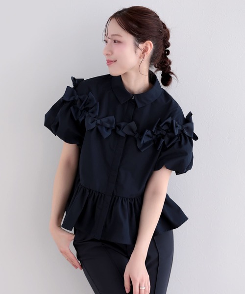 Fit more（フィットモア） ブラウス シャツ リボンペプラムブラウス