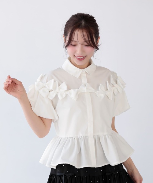 Fitmore リボンペプラムブラウス Fit more（フィットモア） ブラウス シャツ リボンペプラムブラウス