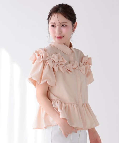 Fitmore リボンペプラムブラウス Fit more（フィットモア） ブラウス シャツ リボンペプラムブラウス
