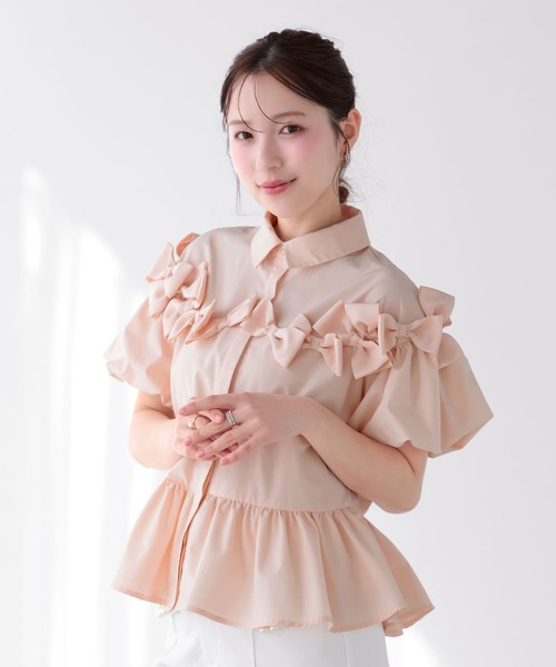 Fitmore リボンペプラムブラウス Fit more（フィットモア） ブラウス シャツ リボンペプラムブラウス
