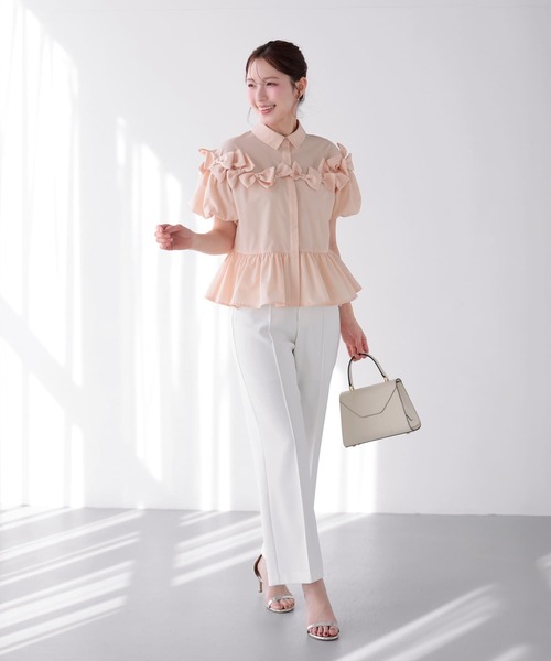 Fit more（フィットモア） ブラウス シャツ リボンペプラムブラウス