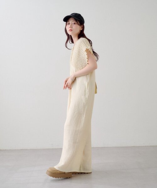 サロペット オーバーオール 「3サイズ展開/低身長・高身長対応」ギャザーオールインワン レディースの画像