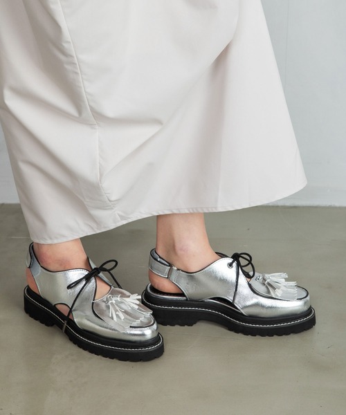 「MARECHAL TERRE」 フラットサンダル 22.5 シルバー レディース_画像4