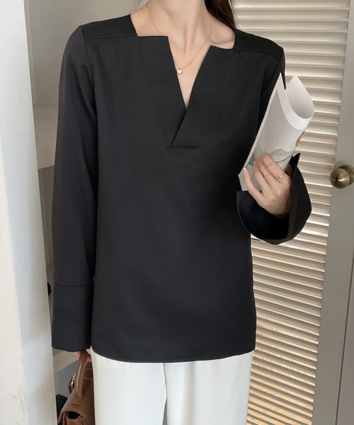 「ECLIN」 7分袖ブラウス M ベージュ レディース_画像6