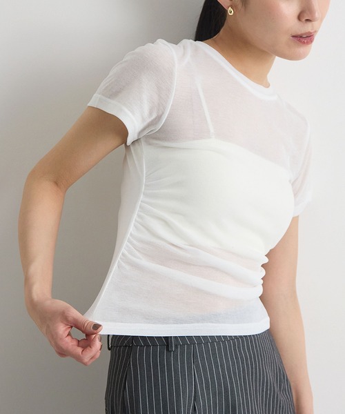 スタンニングルアー サイドギャザー 半袖Tシャツ ホワイト STUNNING