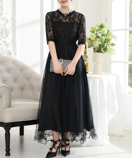 「Lace Ladies」 7分袖ワンピース FREE グレー レディース_画像2