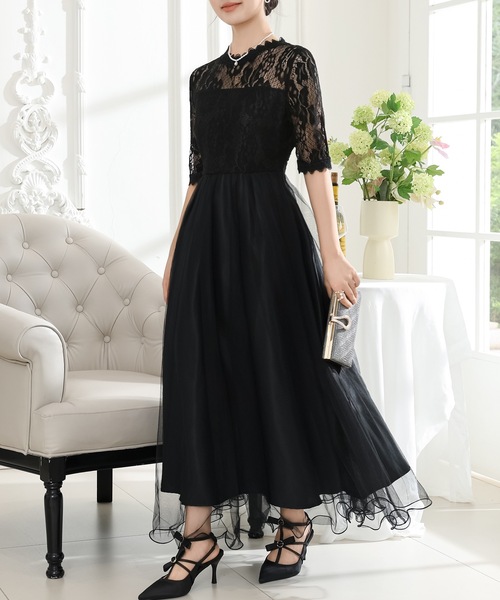 「Lace Ladies」 7分袖ワンピース FREE グレー レディース_画像3