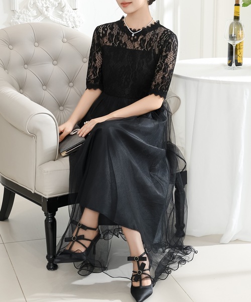 「Lace Ladies」 7分袖ワンピース FREE グレー レディース_画像4