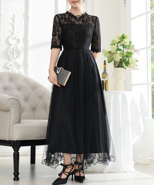 「Lace Ladies」 7分袖ワンピース FREE グレー レディース_画像6