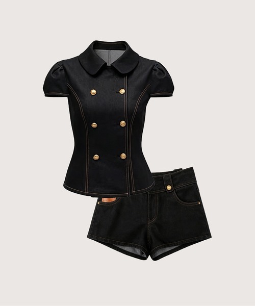 LA POMME petit（ラポミ・プチ） セットアップ Double Breasted Denim