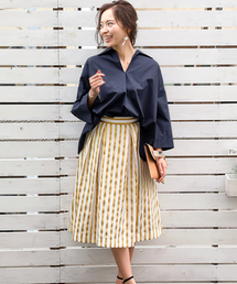 GIRL DRESS FOR NOW スカート ストライプミモレ丈ボリューム