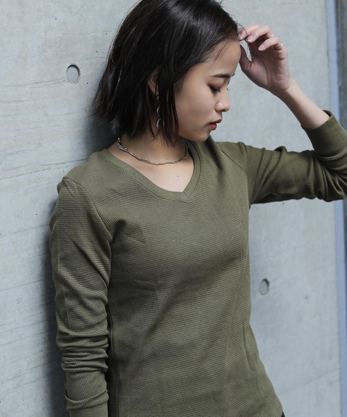 かわいい リラックス ZAR Vネック コットン Tシャツ Fashion Letter tシャツ ワッフルサーマルVネックコットンT