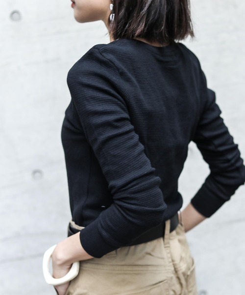 Fashion Letter tシャツ ワッフルサーマルVネックコットンT