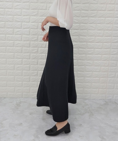 【カレンソロジー】リブニットタイトスカート ロング 黒 F ウエストゴム リブ カレンソロジー リブニットタイトスカート 黒 F ウエストゴム リブ