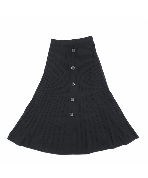 Lace Ladies スカート ボタン付き リブ ニット ウエストゴム ロング