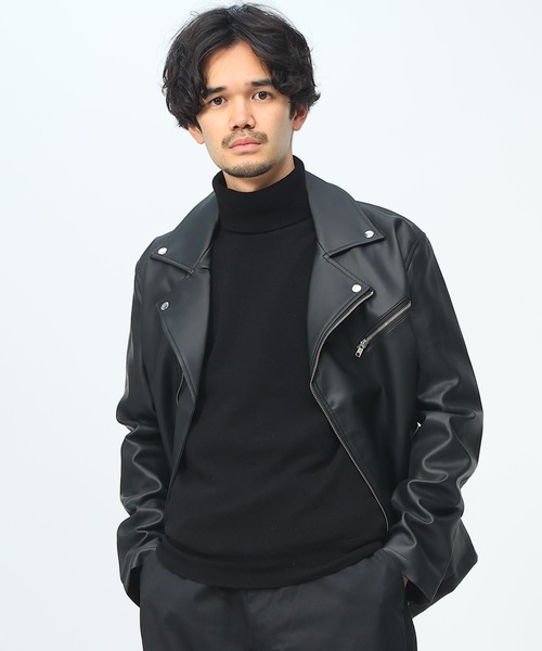 (KAZ)フェイクレザージャケット ブラック 革ジャン ライダース 「WEB限定」 フェイクレザー ダブル