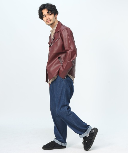 men's フェイクレザージャケット ライダースジャケット 革ジャン ライダース 「WEB限定」 フェイクレザー ダブル
