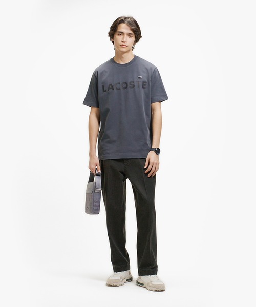 LACOSTE ヘビーウエイトTシャツ スウェットシャツМ　中央ロゴ LACOSTE（ラコステ） tシャツ ヘビーウェイト ロゴプリントTシャツ