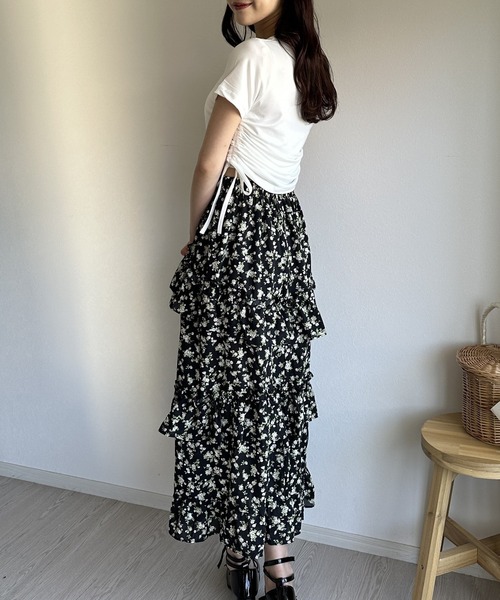 *PULL＆BEAR*小花柄 プリーツテキスタイル スリット スカート D PULL＆BEAR*小花柄 プリーツテキスタイル スリット スカート D