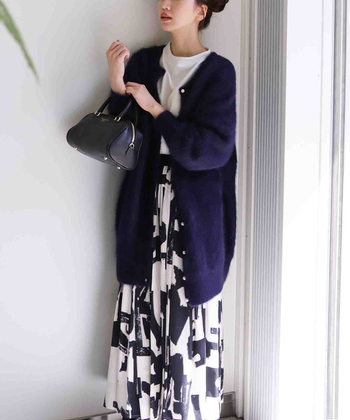 【新品】ダイアグラム フォックス×カシミヤ ガウンカーディガン S 紺 ネイビー セール】 フォックスカシミヤ カーディガン （カーディガン・ボレロ