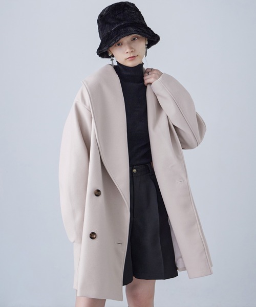 Fashion Letter ピーコート pコート ショールカラー ミドル丈