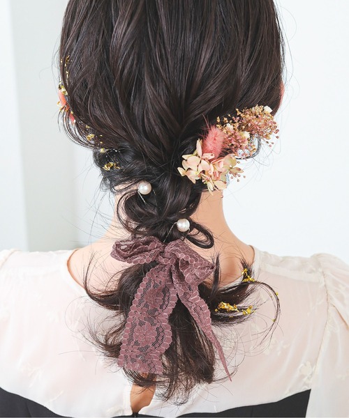 Kana ヘアピン ドライフラワー パール Uピン 金箔 セット 結婚式