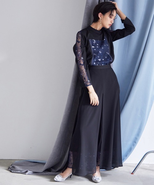 Callarus　刺繍入りブラックパーティードレス Callarus パンツドレス 「Callarus」「結婚式・お呼ばれ