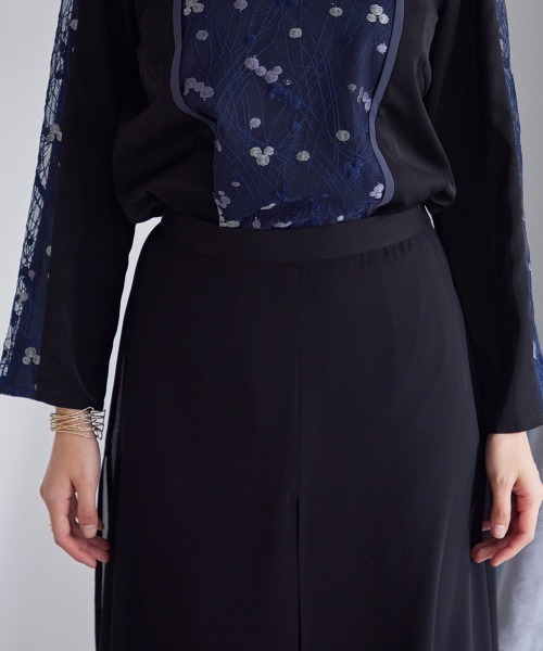 Callarus カラルス 裾刺繍シアーレイヤードワイドパンツ Callarus パンツドレス 「Callarus」裾刺繍シアーレイヤード