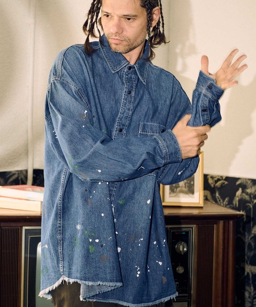 ADAM PATEK シャツ ms5583- paint denim looose shirt デニム