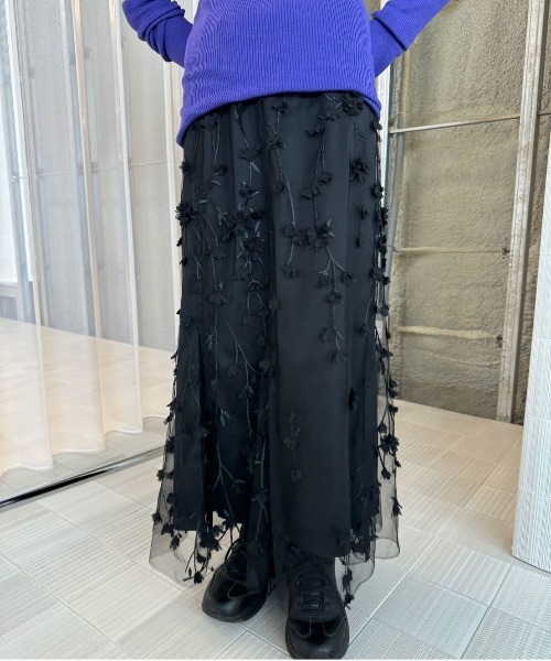 AMERI 花柄プリーツスカート シアー チュール Mサイズ Ameri（アメリ） ロング スカート 3D FLOWER LAYERED SKIRT : ZOZOTOWN