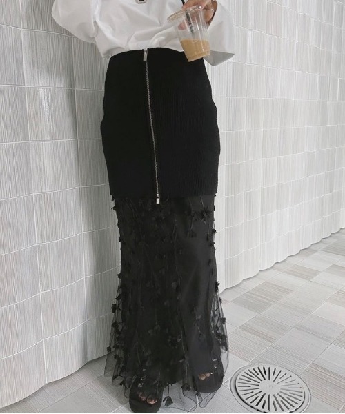 Ameri（アメリ） ロング スカート 3D FLOWER LAYERED SKIRT : ZOZOTOWN