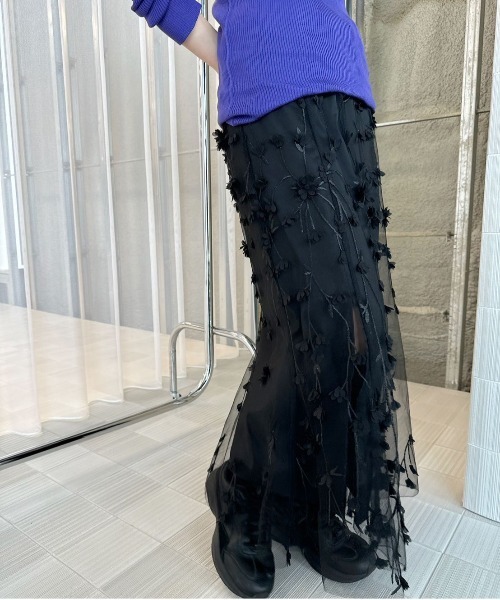 Ameri（アメリ） ロング スカート 3D FLOWER LAYERED SKIRT : ZOZOTOWN
