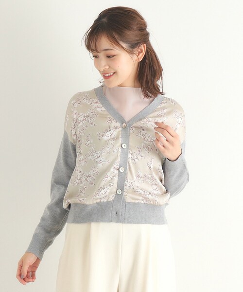 LAURA ASHLEY / ローラ アシュレイ 【Lサイズあり／3colors／同柄アイテムあり】ポリントン ローゼズ柄 パネルニットカーディガン LAURA ASHLEY カーディガン 「Lサイズあり／3colors／同柄