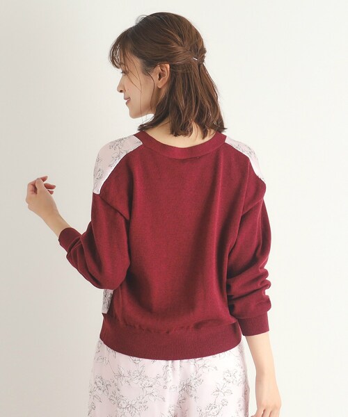 LAURA ASHLEY / ローラ アシュレイ 【Lサイズあり／3colors／同柄アイテムあり】ポリントン ローゼズ柄 パネルニットカーディガン LAURA ASHLEY カーディガン 「Lサイズあり／3colors／同柄