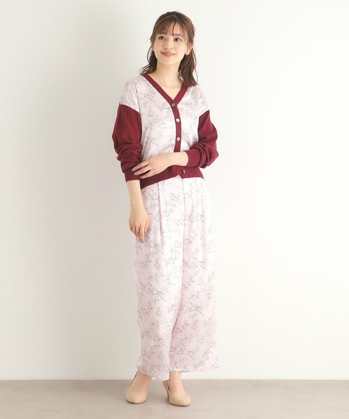 LAURA ASHLEY / ローラ アシュレイ 【Lサイズあり／3colors／同柄アイテムあり】ポリントン ローゼズ柄 パネルニットカーディガン LAURA ASHLEY カーディガン 「Lサイズあり／3colors／同柄