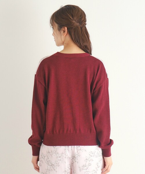 LAURA ASHLEY / ローラ アシュレイ 【Lサイズあり／3colors／同柄アイテムあり】ポリントン ローゼズ柄 パネルニットカーディガン LAURA ASHLEY カーディガン 「Lサイズあり／3colors／同柄