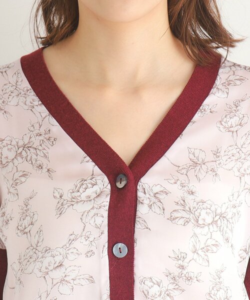 LAURA ASHLEY / ローラ アシュレイ 【Lサイズあり／3colors／同柄アイテムあり】ポリントン ローゼズ柄 パネルニットカーディガン LAURA ASHLEY カーディガン 「Lサイズあり／3colors／同柄