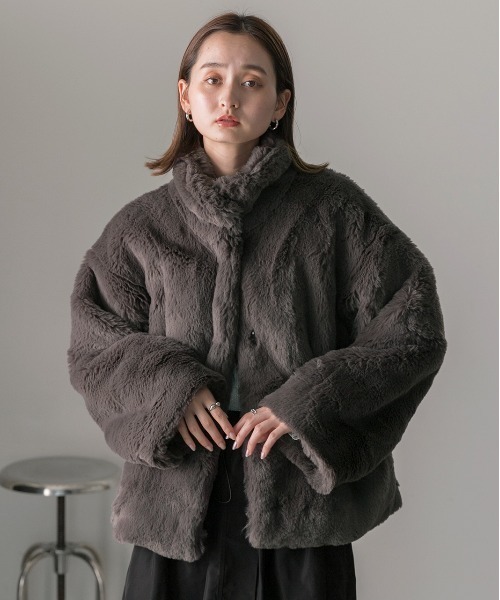 ブラウンファーコート スタンドカラー アドティエ ad thie 【2025AW新作】スタンドカラーフェイクファー