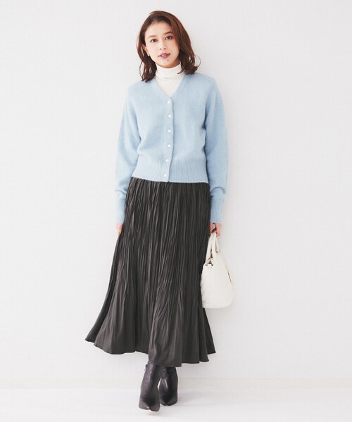 archivio ニットプリーツスカート 裾ベロア調 ウール混 ウエストゴム UNTITLED（アンタイトル） スカート 「洗える/ウエストゴム」スエード