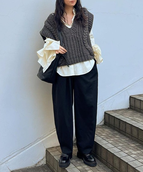 ブラウス シャツ stand collar cuffs frill shirt レディース