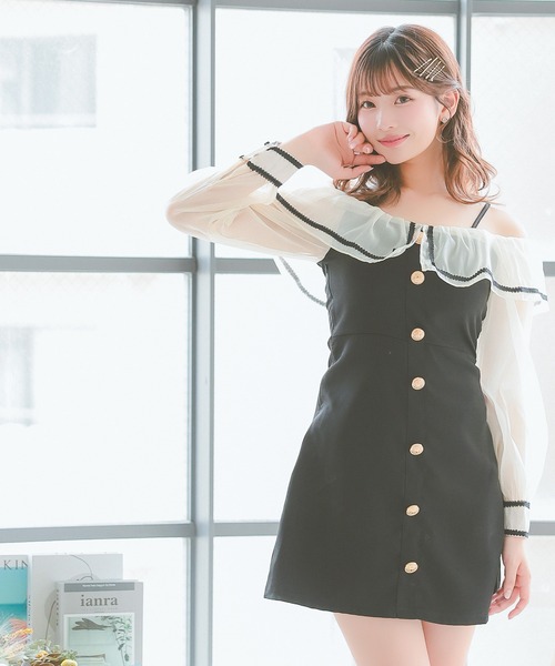 Tika（ティカ） ワンピース キャバドレス ミニ フレア 長袖 シアー