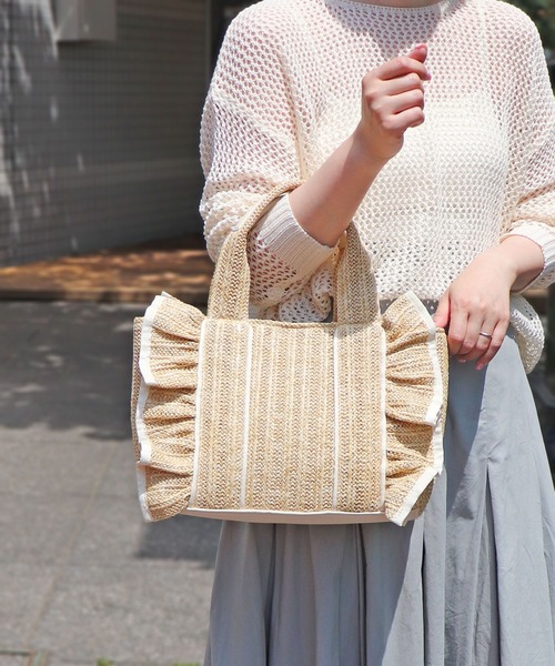 英国発【HOBBS LONDON】Romy フリル ストロー トートバッグ Hobbs London】Romy フリル ラッフル ストロー トート バッグ