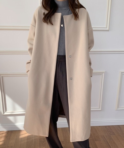 「ECLIN」 ノーカラーコート FREE ベージュ レディース_画像6