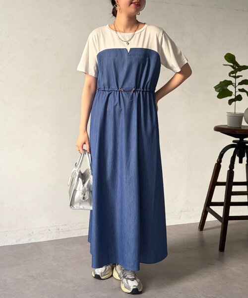 Chez toi（シェトワ） ワンピース ビスチェ見えドッキングワンピース