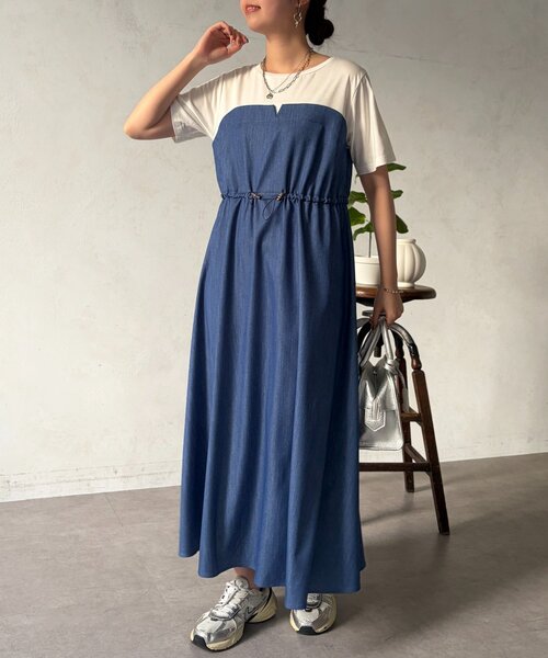 Chez toi（シェトワ） ワンピース ビスチェ見えドッキングワンピース